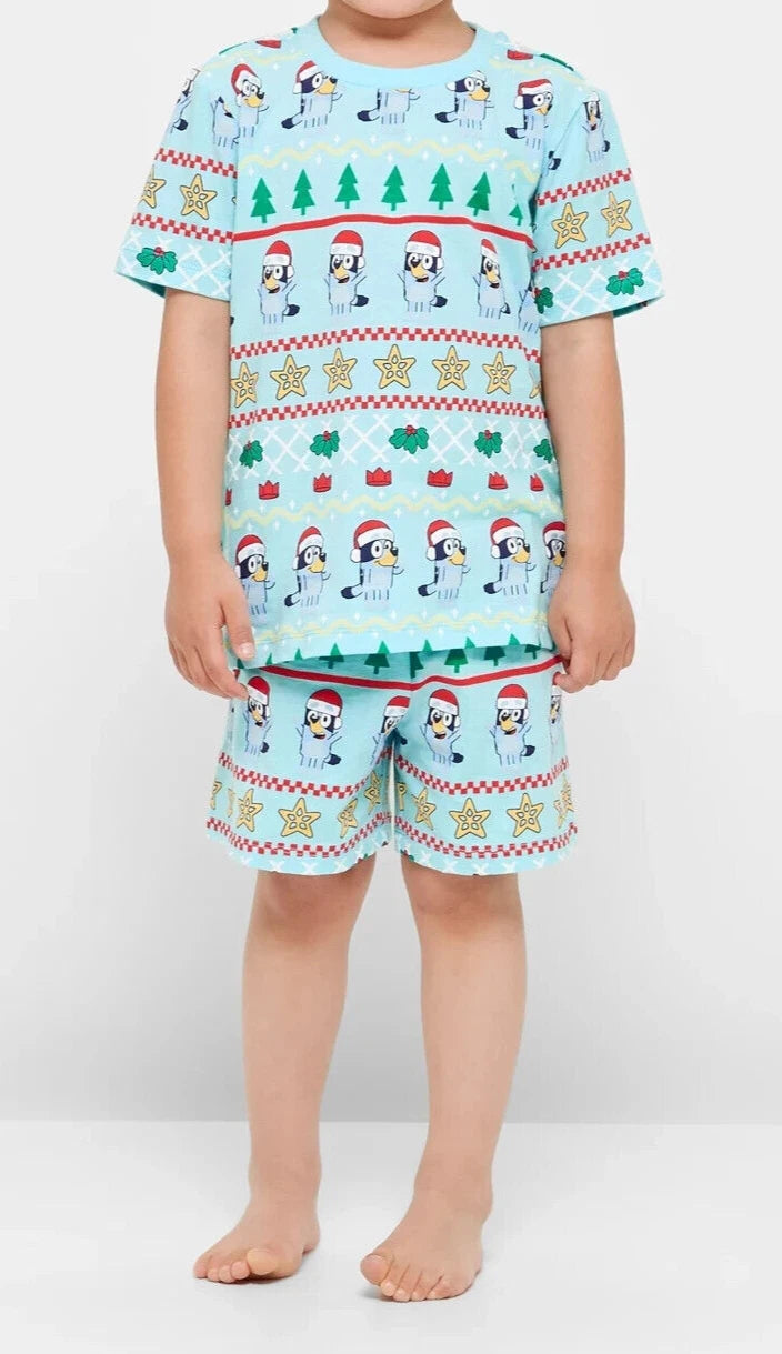 Boys girls size 2 BLUEY blue COTTON Christmas summer pyjamas  Bluey NEW A 003