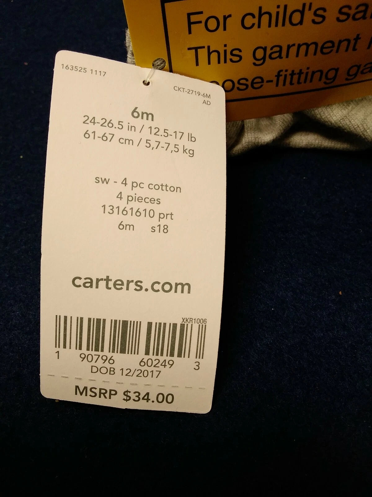 Carters Boys 4 Pcs Pajama Set 6 Months White/Navy/Gray Pirate 6 Months (652)