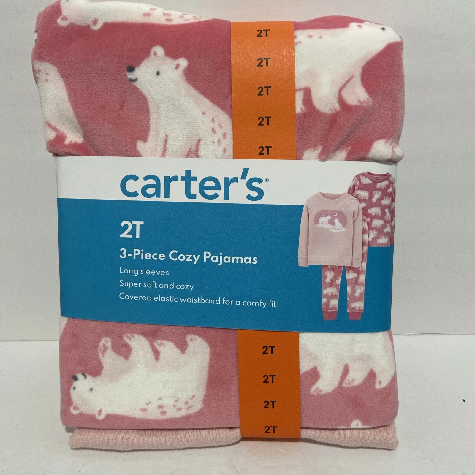 Carter’s 2T 3 Piece Pajama Set Pink Polar Bears Comfy Soft Elastic Waistband
