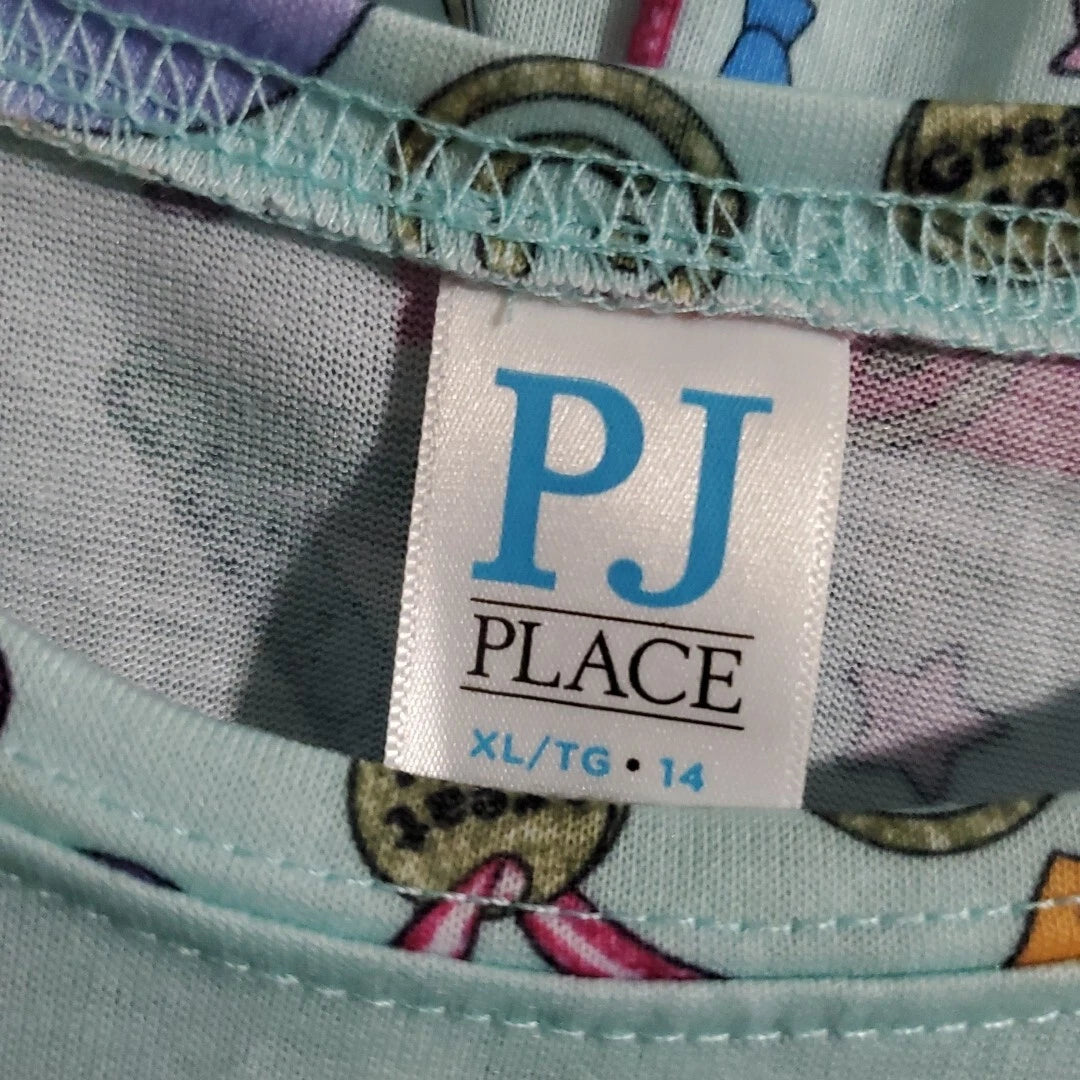 Girls XL Pajama Set Piece and Love Long Sleave Blue Pink