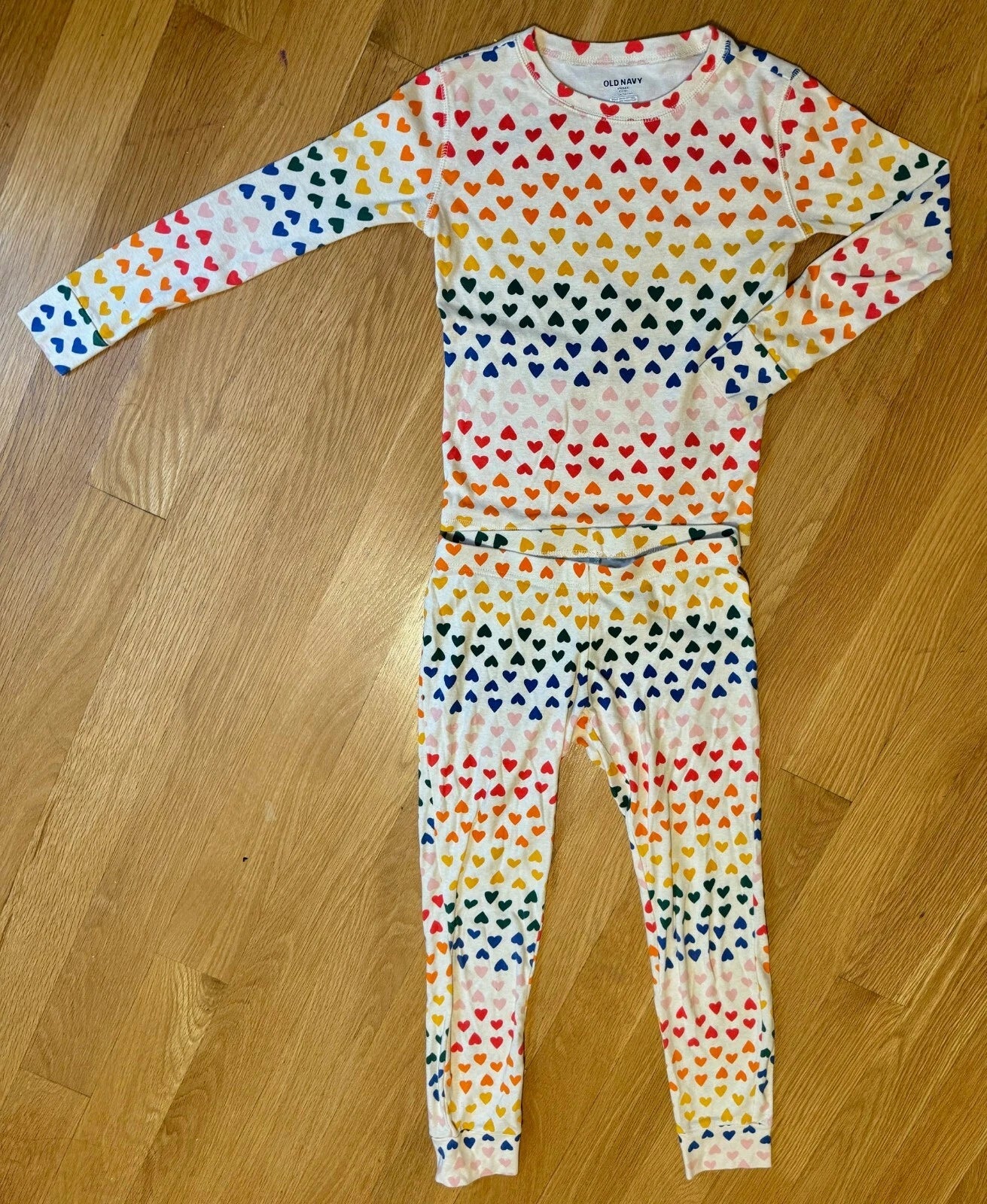 Girls Old Navy sz 10 EEUC Colorful Hearts Long Sleeve Pajama Set Pjs