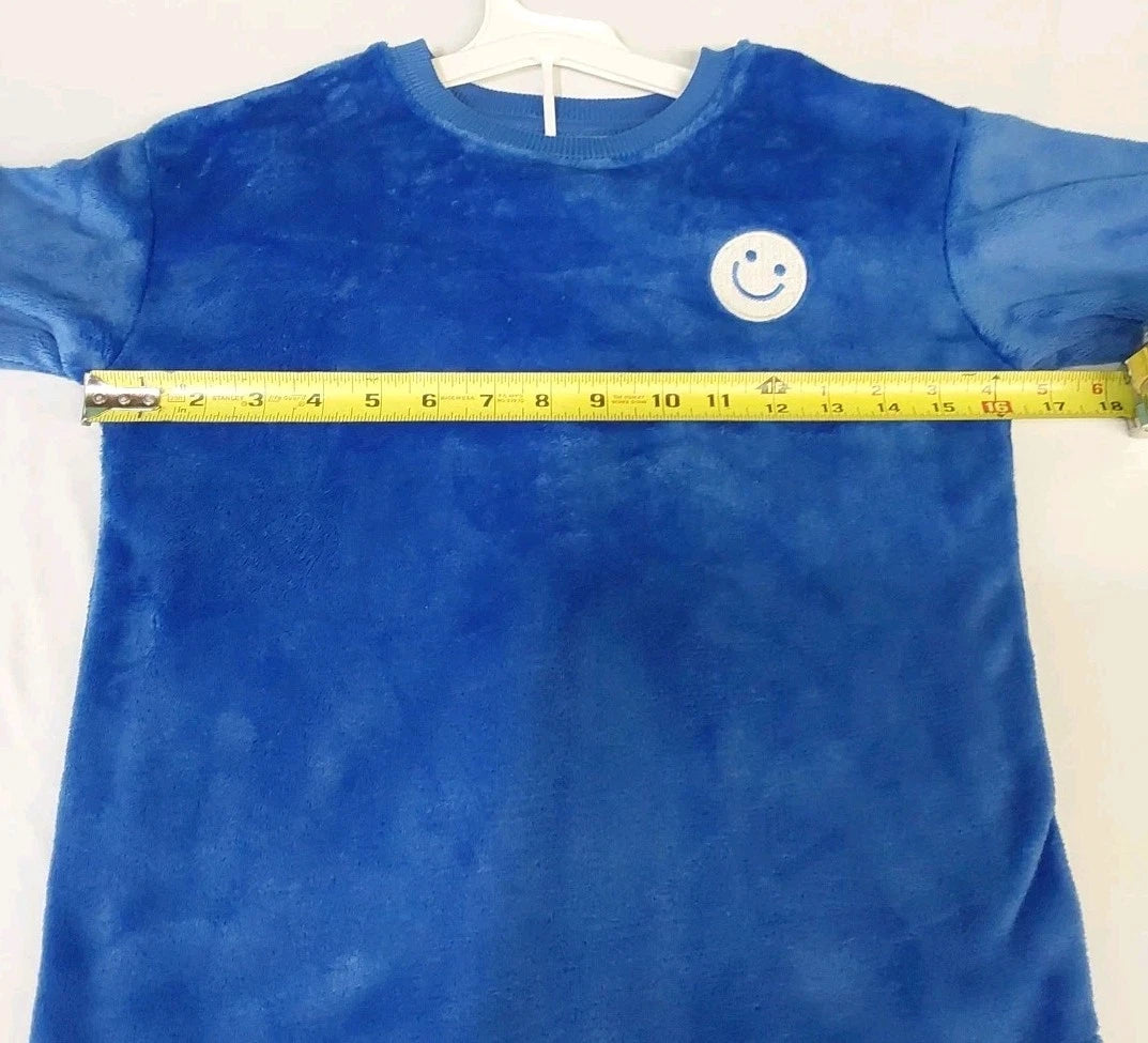 Cat & Jack S (6/7) Blue 'Smiley Fair Isle' Long Sleeve 2 Piece Fleece Pajama