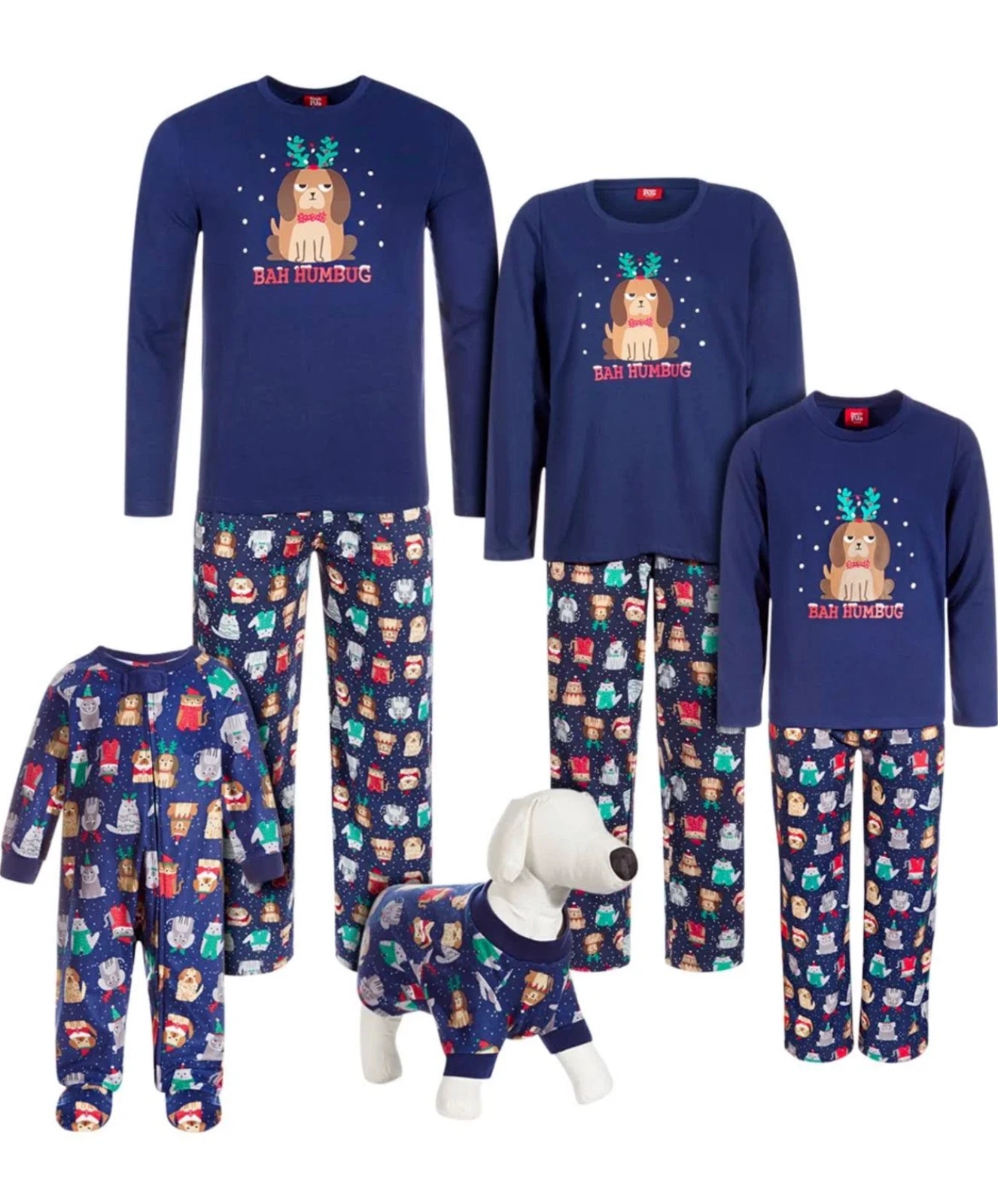 FAMILY PAJAMAS Little Kids' Bah Humbug Dogs Pajama Set XS X-Small (4-5) Blue
