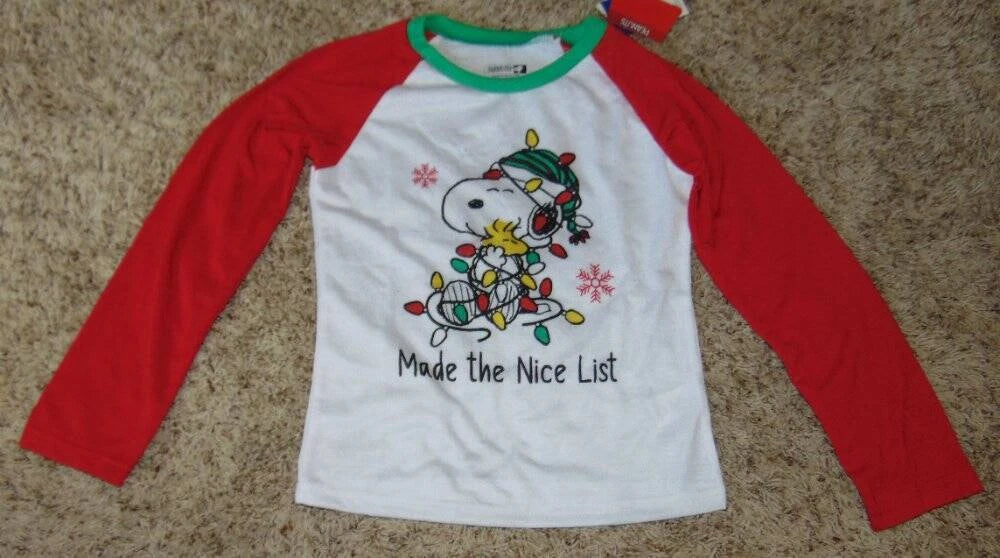 Girls Pajamas Christmas Snoopy Made The Nice List Long Sleeve 2 pc Fleece-sz 8