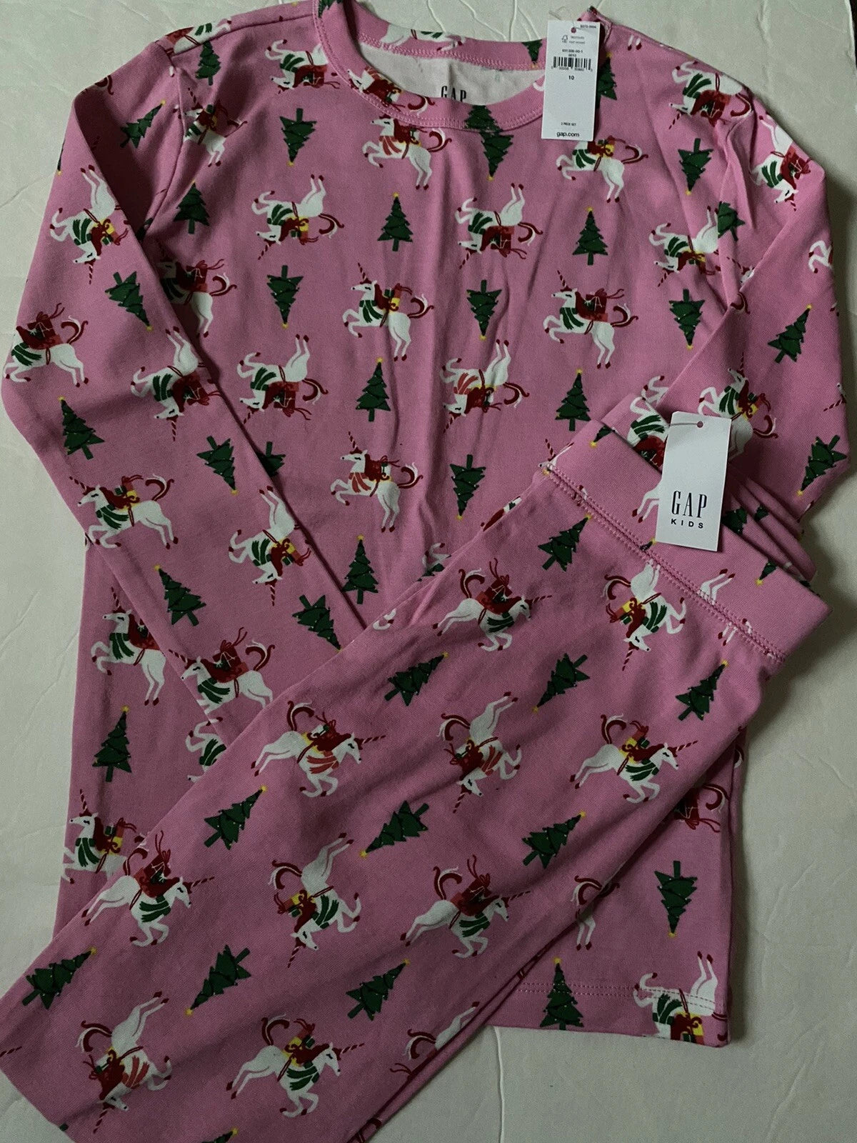New Girls Gap Unicorn Christmas Pajama 2-pc Set size 10