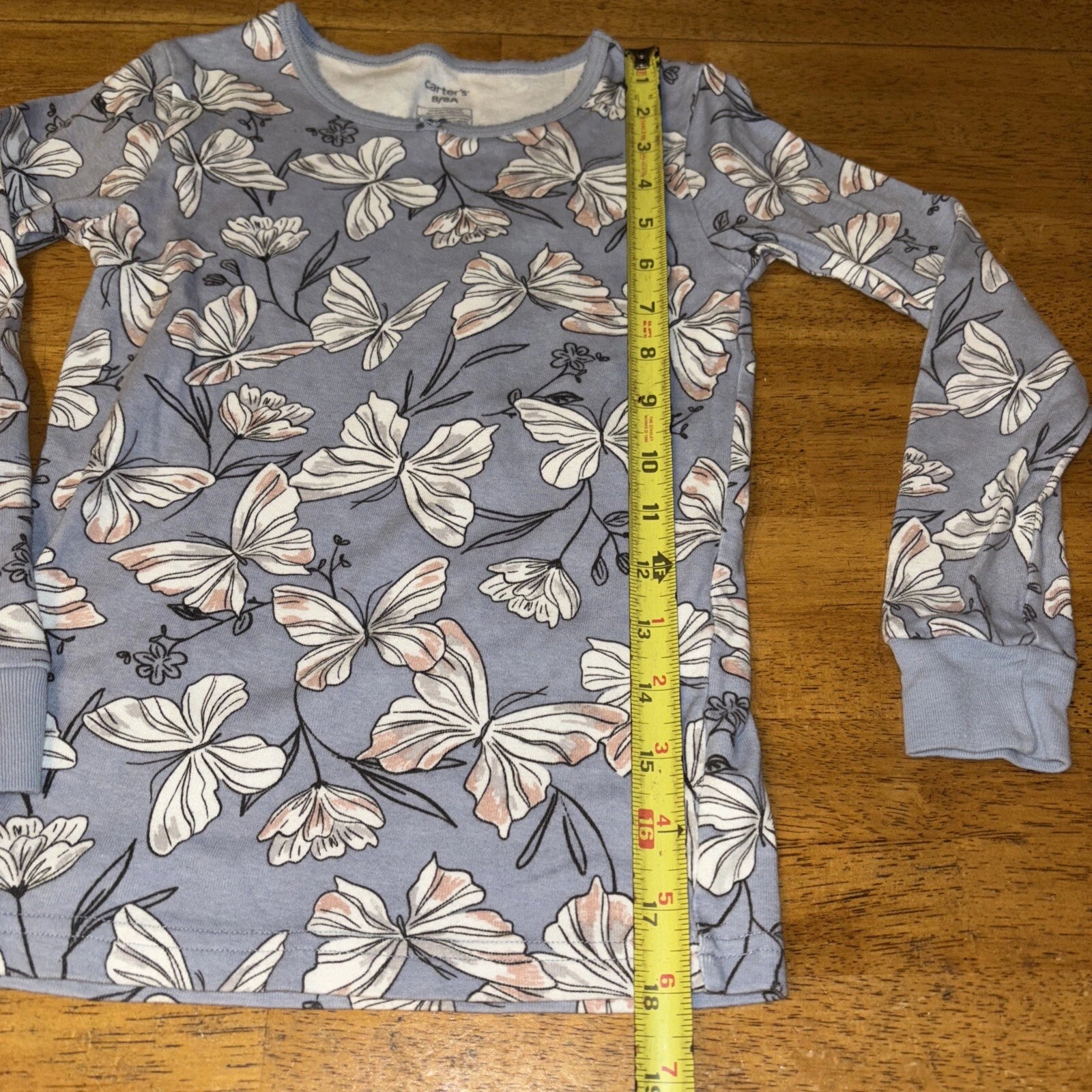 Carter's Girls 8/8A  Pajama Set Snug fit  Butterfly Flowers Purple Cotton