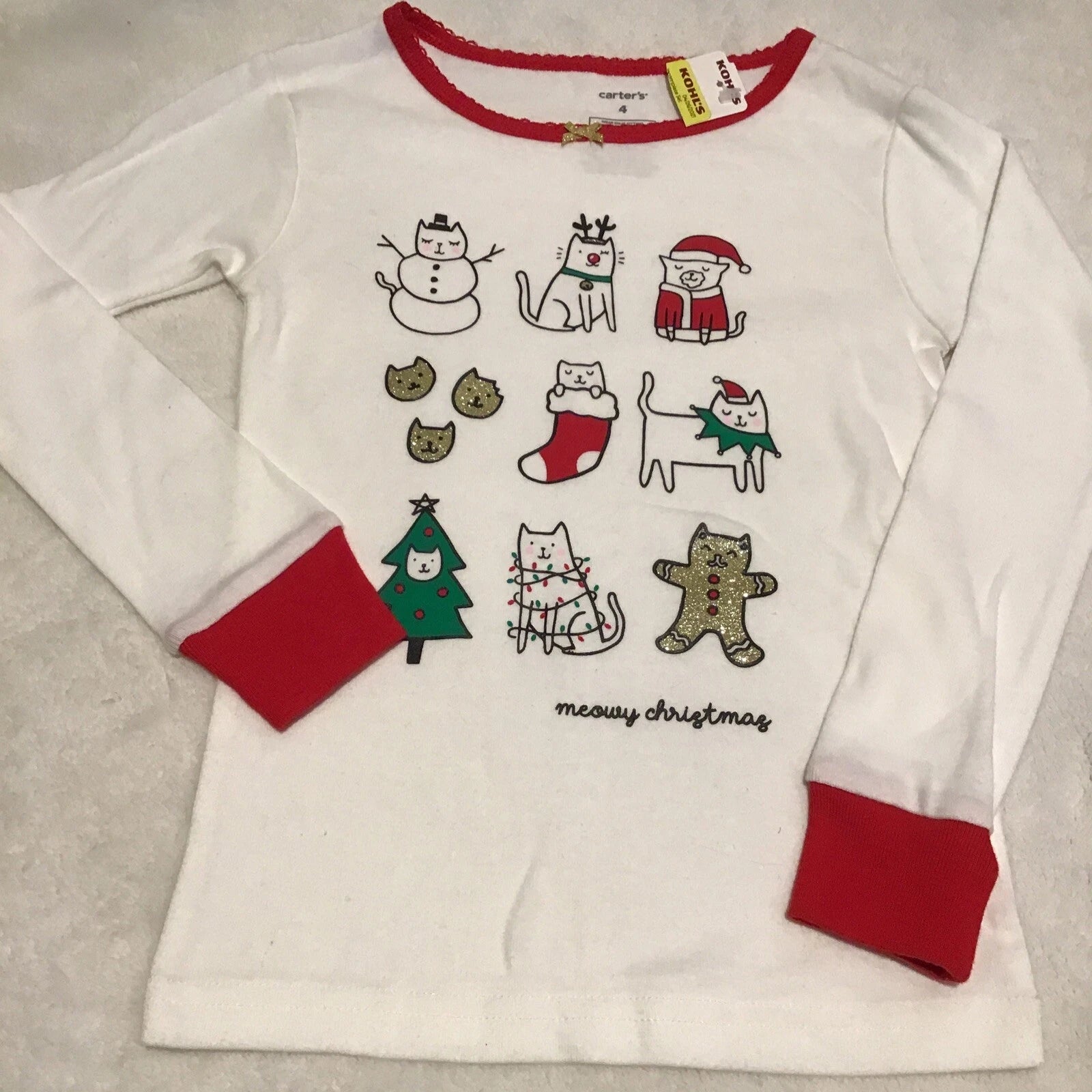 Carter’s kids sz 4 meowy Christmas buffalo check pajama set NWT