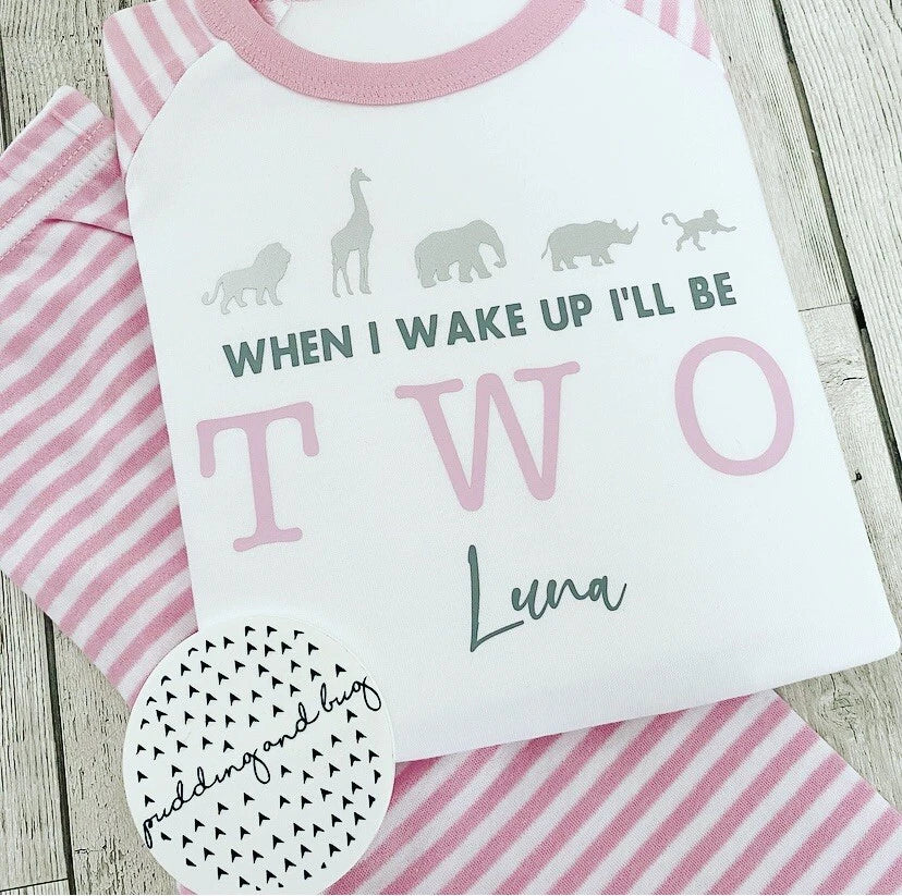 Personalised When I Wake Up I Will Be Two Girls Pyjamas Two Wild Safari