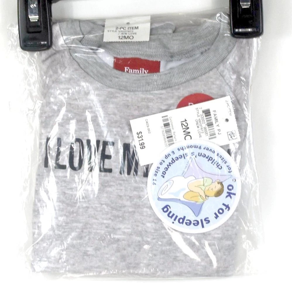 Family PJs Baby 2pc Pajama Set I Love My Crew Gray Size 12Mo New