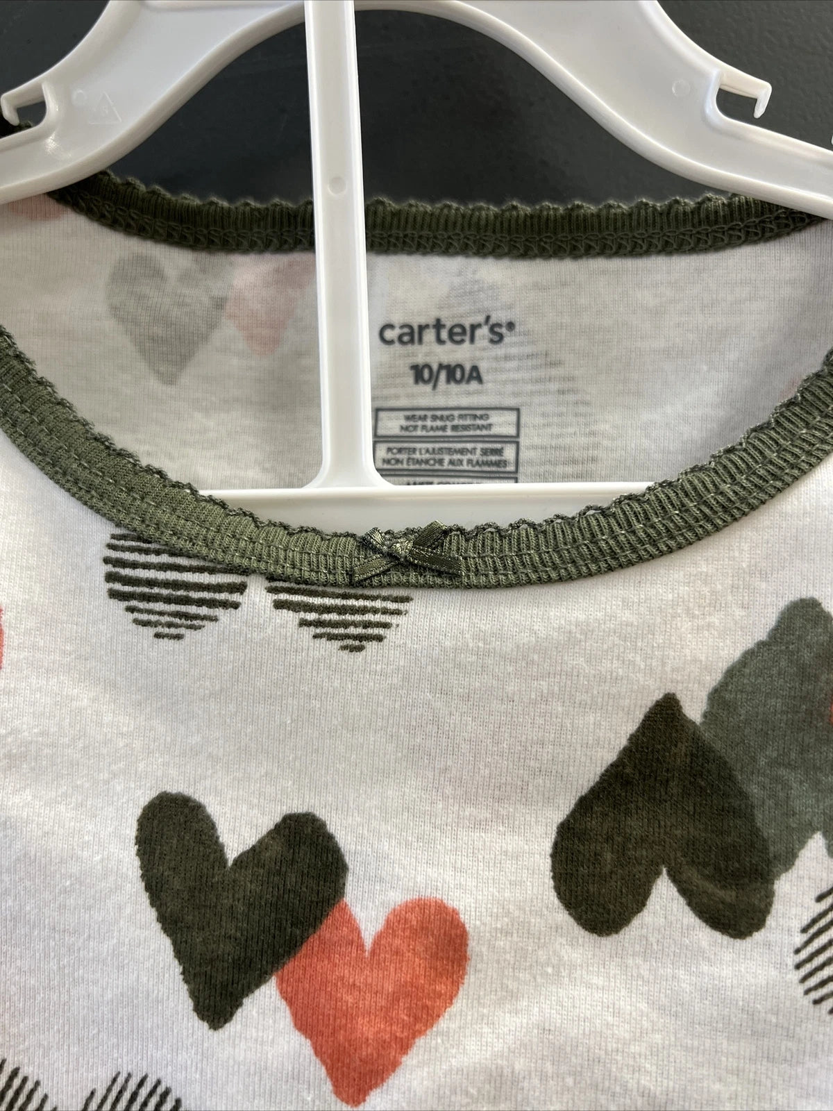 Carters Girls White Multicolored Heart Pajama Set Sz 10/10A NWT