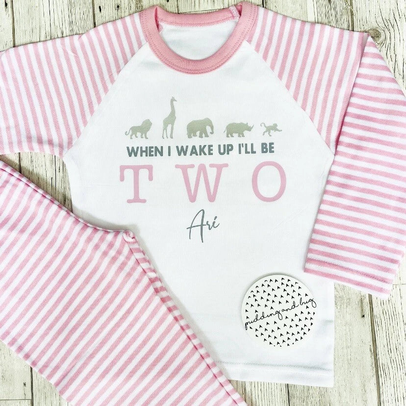 Personalised When I Wake Up I Will Be Two Girls Pyjamas Two Wild Safari