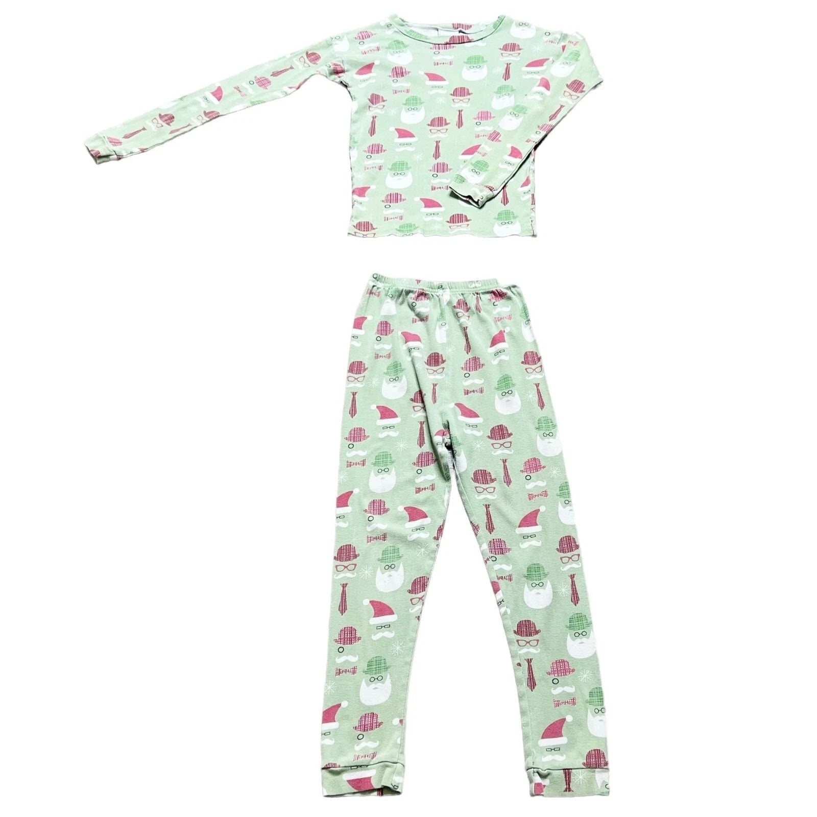 CWD Kids Christmas Pajama Set Unisex Kids Size 10 Green Santa Two Piece