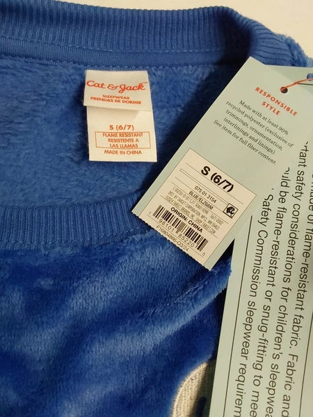 Cat & Jack S (6/7) Blue 'Smiley Fair Isle' Long Sleeve 2 Piece Fleece Pajama
