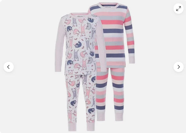 Kirkland Signature kids’ SLOTH AND STRIPE 4 Pc Pajama Set(PINKS/GRAY 6)NWT