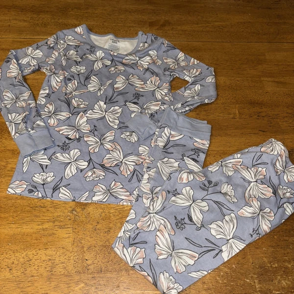 Carter's Girls 8/8A  Pajama Set Snug fit  Butterfly Flowers Purple Cotton