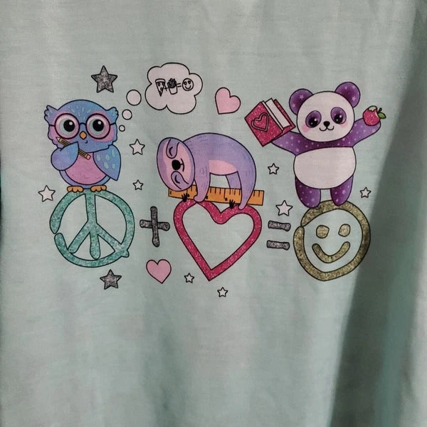 Girls XL Pajama Set Piece and Love Long Sleave Blue Pink