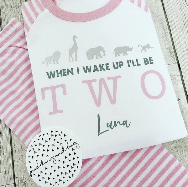 Personalised When I Wake Up I Will Be Two Girls Pyjamas Two Wild Safari