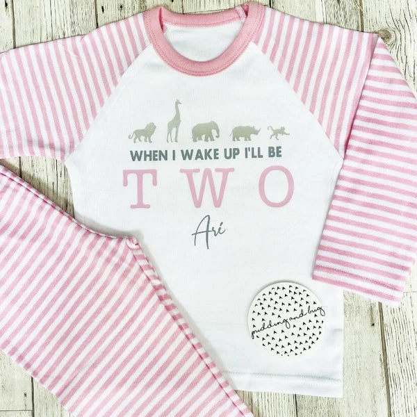 Personalised When I Wake Up I Will Be Two Girls Pyjamas Two Wild Safari