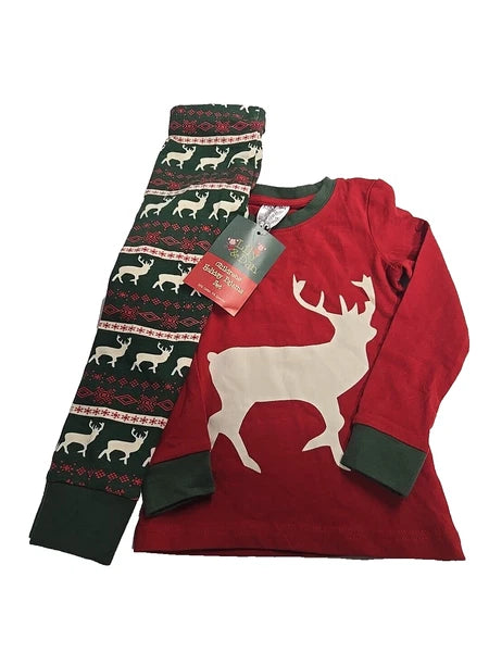 Lily And Dan Childrens Holiday Pajama Set Red Reindeer Cotton Size 3T New