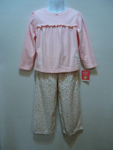 Carter's Girls 4T Pajamas Fleece Two Piece Pink Kitty Cat Sleepwear PJ's New