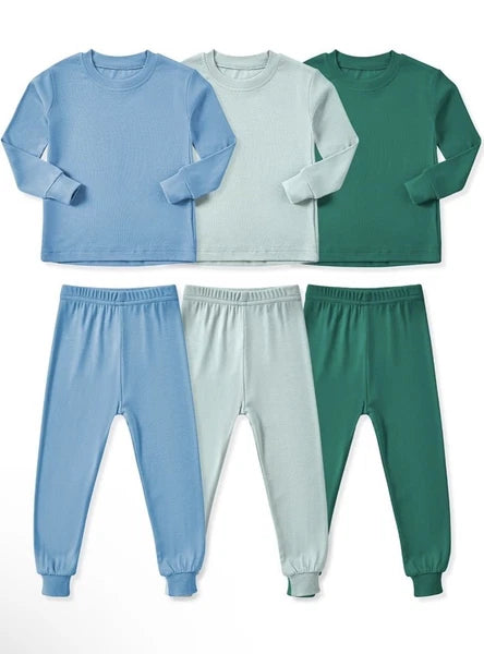 HAPIU Bamboo Pajamas 6 Pcs 3 Set Sage, Slate, Emerald 12/18 Months Boys & Girls