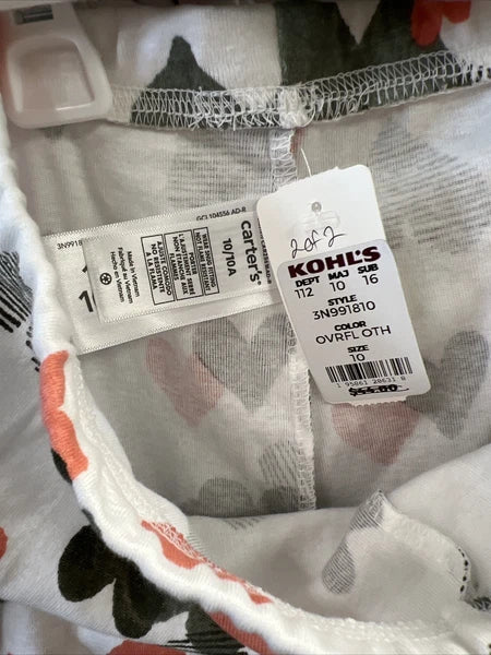 Carters Girls White Multicolored Heart Pajama Set Sz 10/10A NWT