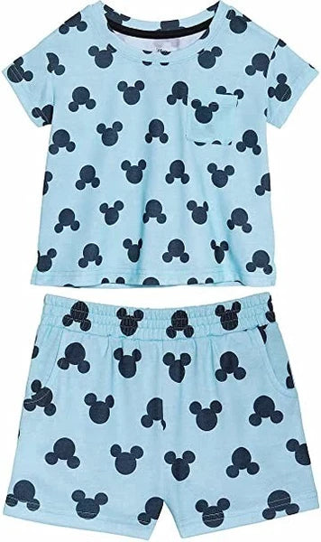 Disney Girls' 2-Piece Pajama Set Mickey Blue/Green Size-5