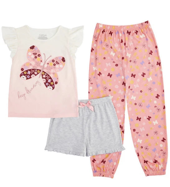 Girl’s CUDDL DUDS "Keep Dreaming" Butterfly 3-Piece Pajama Set Size XS (4-5) NWT