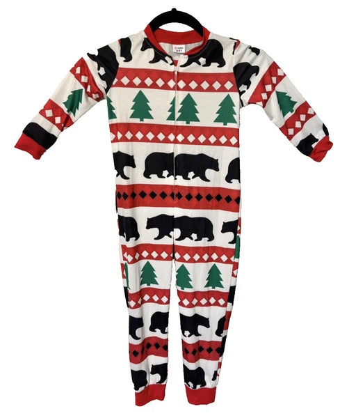 Kids Christmas Holiday Tree and Bear Jumpsuit Pajamas Set Unisex size 4-5Y