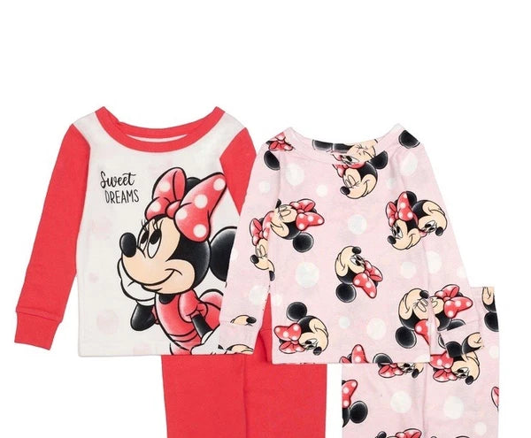 Girl's Disney's MINNIE MOUSE "Minnie More Dots" 4 Piece Pajama Set Size 24M  NWT