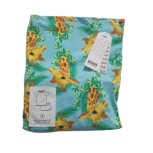 Bonds Baby Kids Sleep Short PJ Set Size 3 Unisex Boy Girl Blue Giraffe
