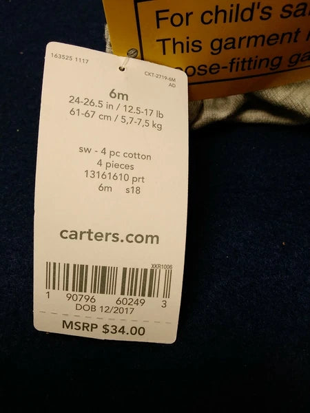 Carters Boys 4 Pcs Pajama Set 6 Months White/Navy/Gray Pirate 6 Months (652)