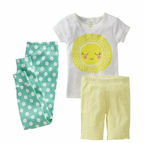 Carter's Girl's Summer Sun Stripes and Polka Dots 3-Piece Pajama Set, Size 5