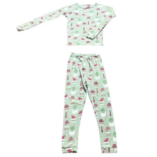 CWD Kids Christmas Pajama Set Unisex Kids Size 10 Green Santa Two Piece