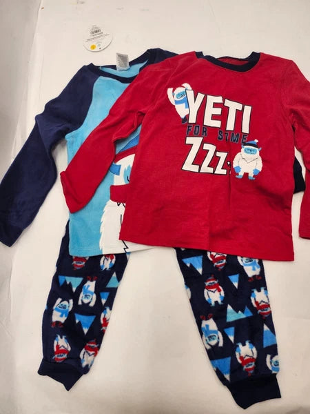 Member's Mark 4T Boy's Red/Blue Fleece 3 Piece Pajama Set New!
