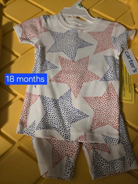 Carters 18 Month Short Pajama Set Stars, Red White And Blue.