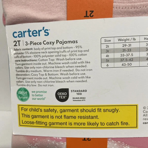 Carter’s 2T 3 Piece Pajama Set Pink Polar Bears Comfy Soft Elastic Waistband