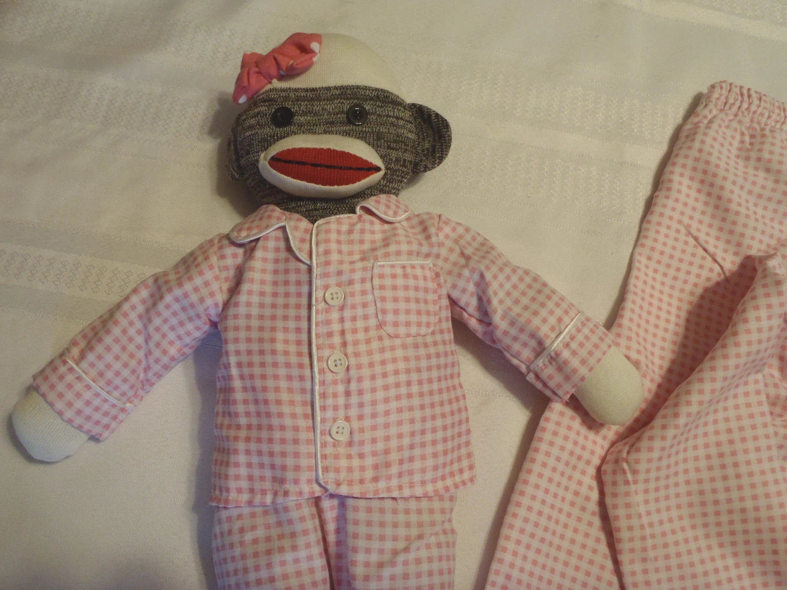 Cre8ions Pink Gingham 2T-3T Pajama set Matching Sock Monkey Toy New Sleepwear