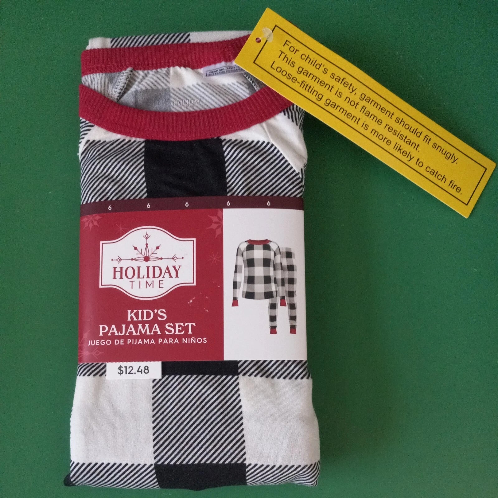 Holiday Time Kid's 2 Pc Pajama Set - Size 6 Red White Black Plaid New