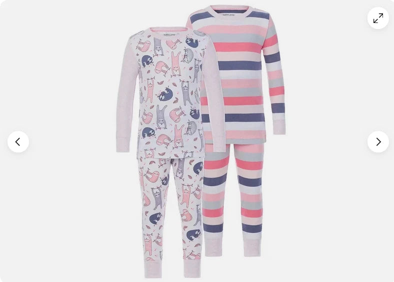 Kirkland Signature kids’ SLOTH AND STRIPE 4 Pc Pajama Set(PINKS/GRAY 6)NWT