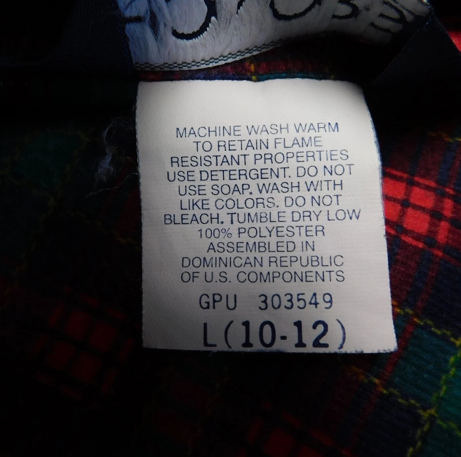 Honors Kid's Christmas Plaid Notch Collar Flannel Pajama Set 10-12 Large #5230