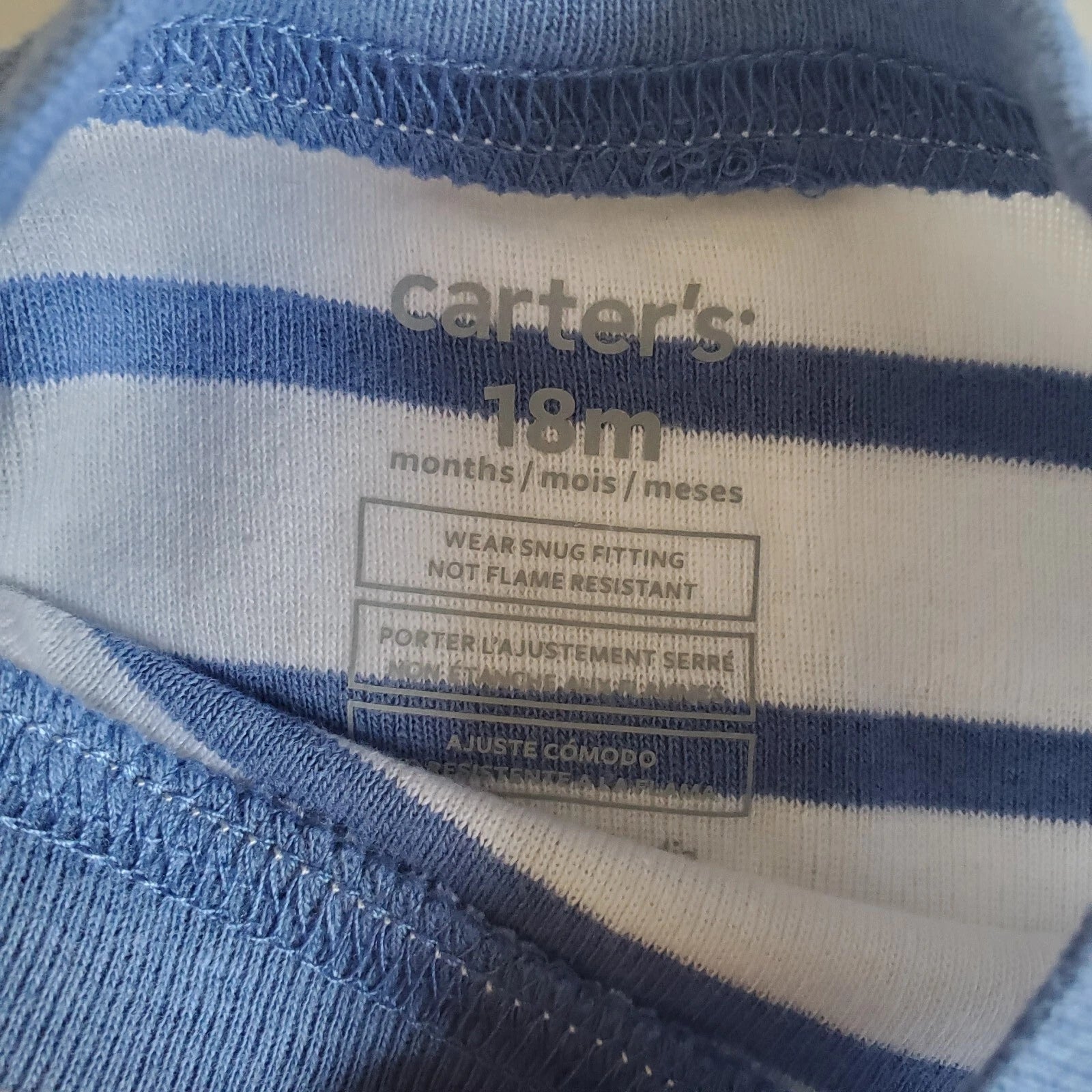 Carters Hippopotamus PJ Set 18 mos Blue White Stripes New With Tag