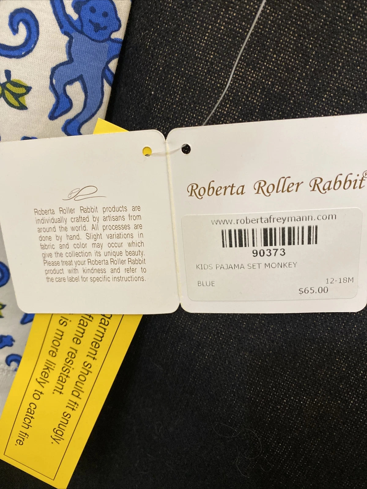 roberta roller rabbit kids pajama set monkey blue 12-18 M