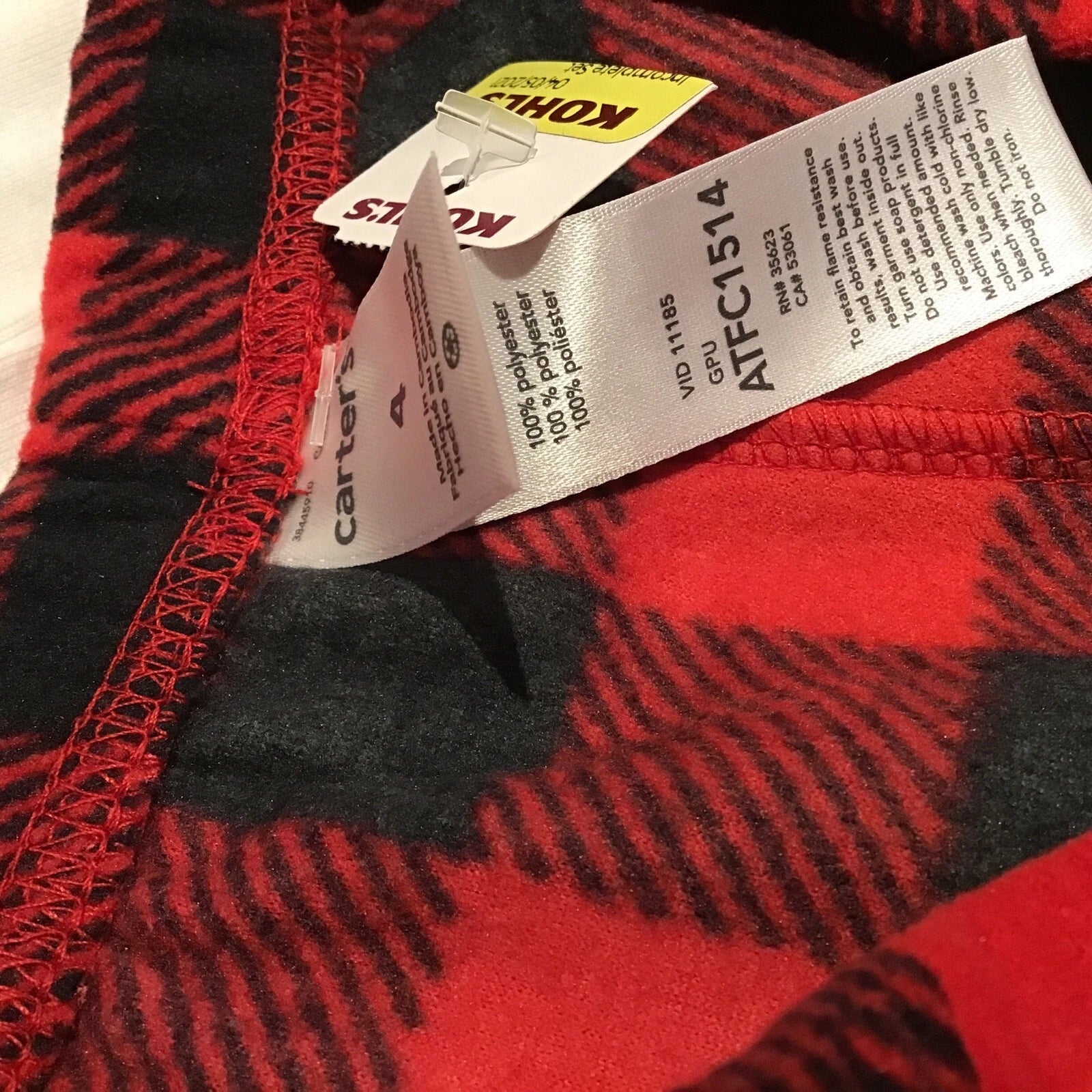 Carter’s kids sz 4 meowy Christmas buffalo check pajama set NWT