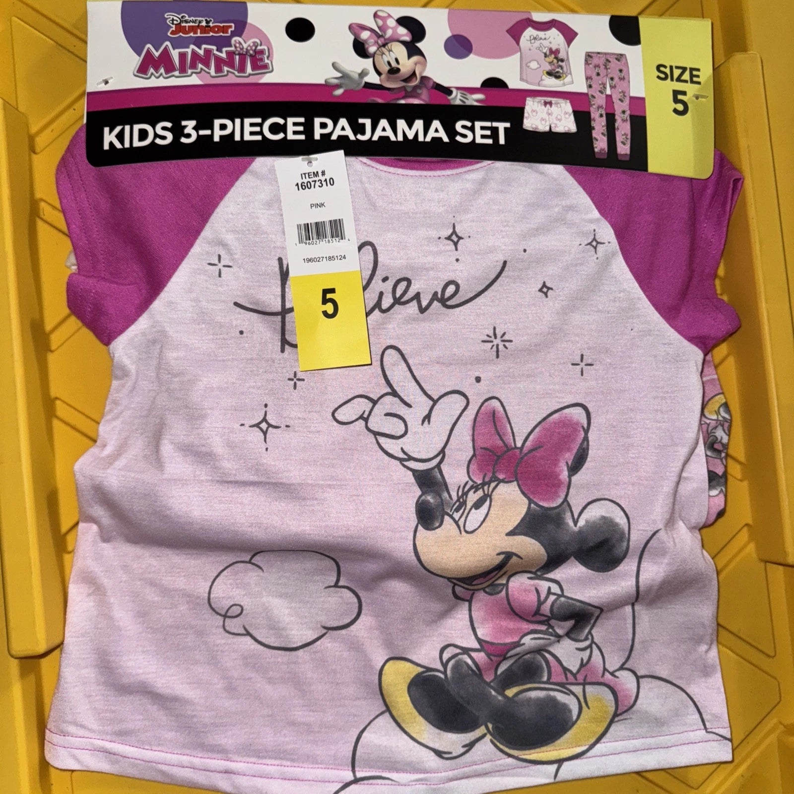 AME Kids'  Disney Junior Minnie Mouse Character 3-piece Pajama Set, Pink, 5 B84