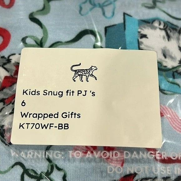 PrintFresh Kids Cotton Christmas Holiday Kitten Wrapped Gift Pajama Set - 6