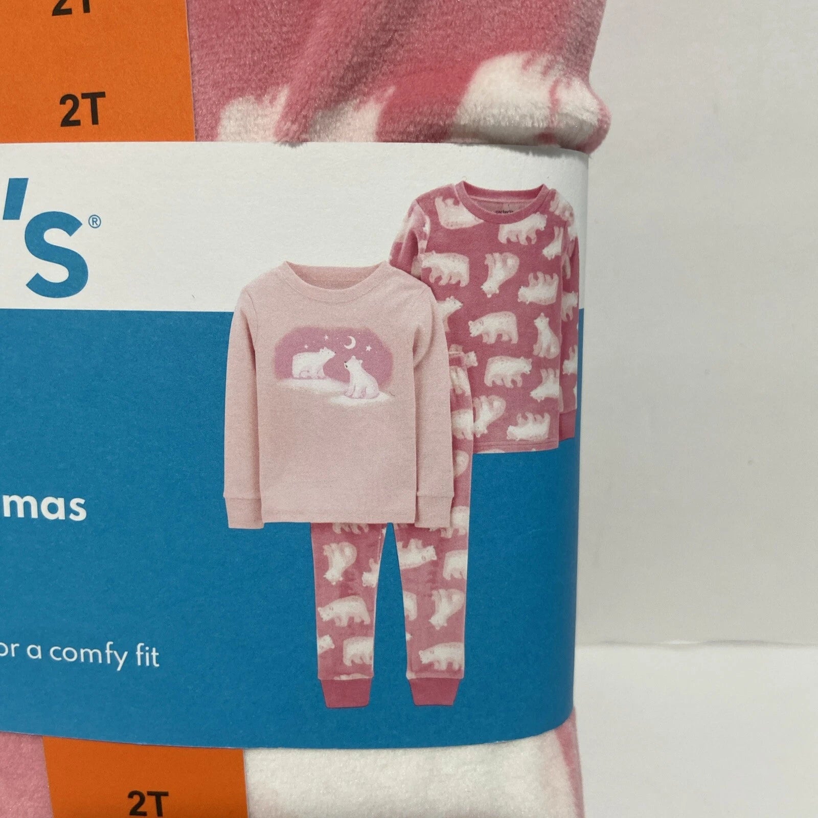 Carter’s 2T 3 Piece Pajama Set Pink Polar Bears Comfy Soft Elastic Waistband