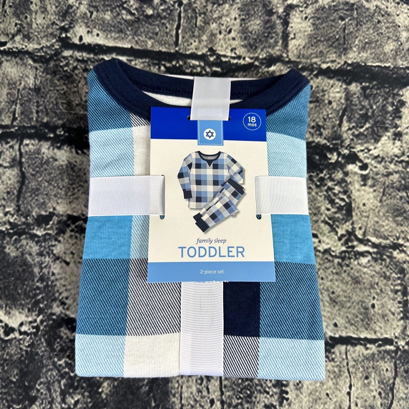 Family Sleep Child 18 Months Blue Pajama Set Hanukkah Blue Plaid