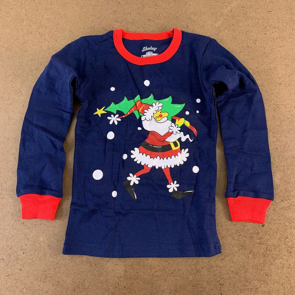 Shelry Kids Size 6 Snug Fit Blue Holiday Printed 2 Piece Pajama Jogger Set New