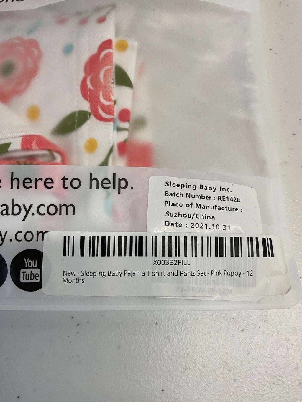 NEW Sleeping Baby Pajama Set Girls Floral Bamboo Long sleeve 12 MOS